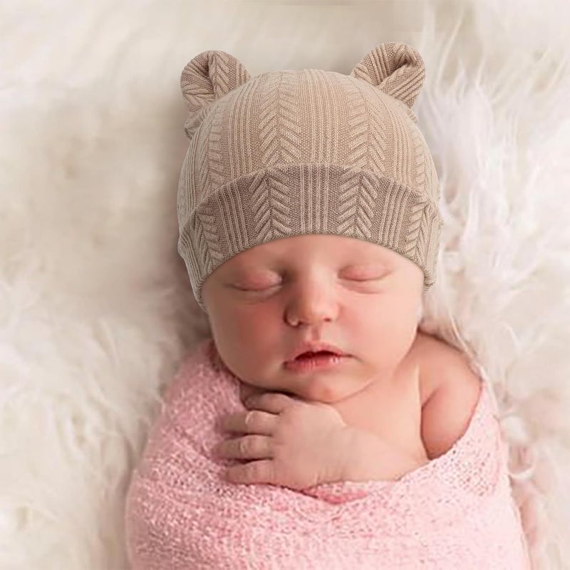 DRESHOW BQUBO Newborn Baby Hats Bear Ears and Mittens Sets Preemie Caps Baby Boy Girl Infant Hospital Beanie for 0-3 Months - Image 4